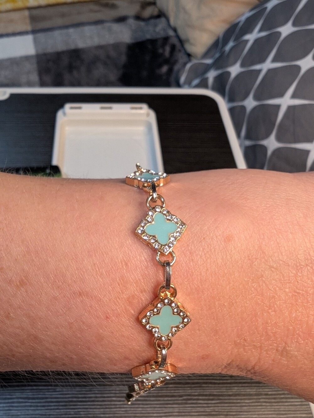 Gold-Plated Turquoise Clover Link Bracelet